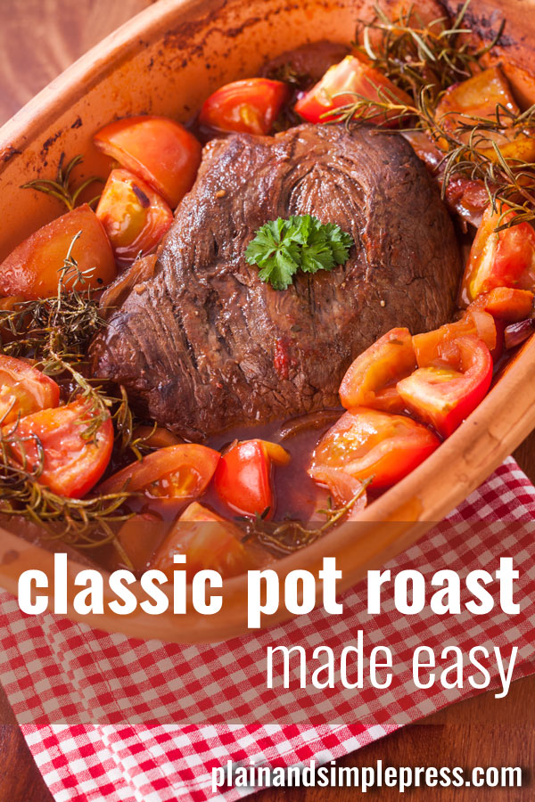 Classic pot roast made easy with this simple crockpot recipe. It can simmer all day while you're at work.