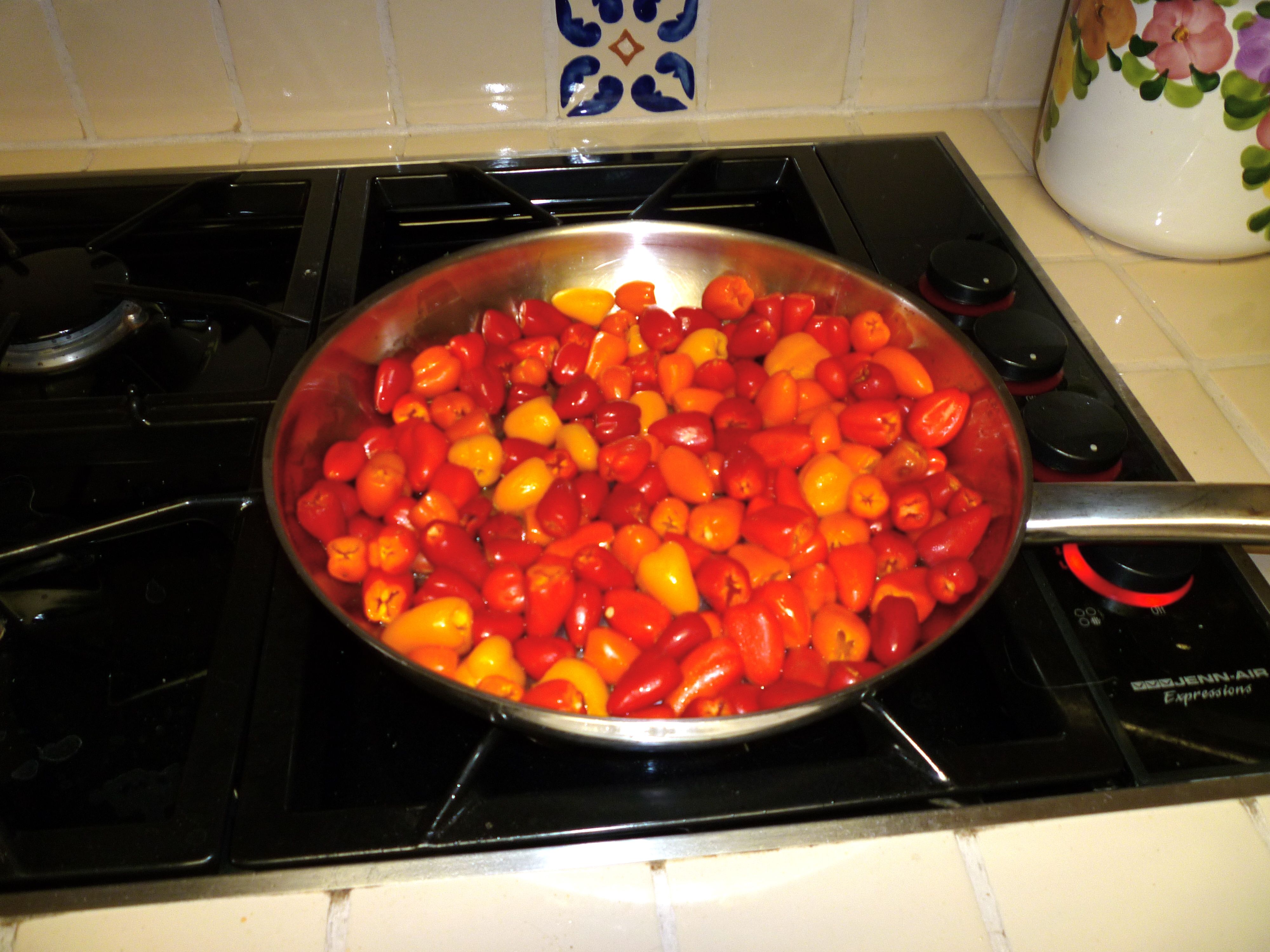 Sweet peppers in a pan