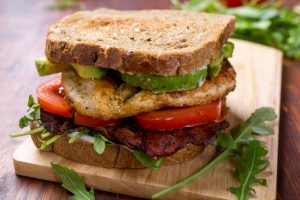 Grilled BLT sandwiches with chicken and avocado